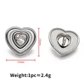 Silver heart-shaped metal button with white crystal inlay and 17mm width detail - 15x17mm / Silver Heart Pearl Rhinestone Style