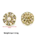 Golden vintage floral button with pearl and rhinestones in 16mm size for coats - Pearl Rhinestone Light Gold Style
