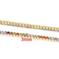 Catena tennis da 3mm con pietre quadrate colorate e finitura in oro sottovuoto - 3mm / Oro Sottovuoto Strass Multicolore