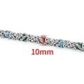 10mm breite Hip Hop Byzantiner Kette mit bunten Steinen aus Edelstahl für Herren - Breit Über 10 / Stahlfarben Bunte Steine Stil