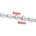 Silver stainless steel oval link chain featuring 2mm wire diameter and 8mm width - Oval Beveled Link Chain / 2x8mm / Steel