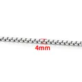 Macro view showing the 4mm width of silver stainless steel square box chain links - Number 4 / Steel
