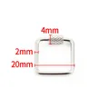 Macro detail of silver stainless steel square carabiner with screw lock and dimensions - Square Style / 20mm