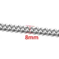 Dettaglio catena cubana argento da 8 mm di larghezza in acciaio inossidabile lucido - Catena a Doppia Molatura (Extra Larga)