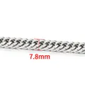 Collana a catena cubana in acciaio inossidabile argento con larghezza 7,8mm - Catena a Doppia Trama Quattro Facce (Larga)