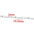 Detailed macro view of a stainless steel rhombus link chain showing 2mm width dimensions - Slim Fit Style