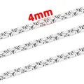 4mm silver stainless steel Byzantine chain necklace with intricate woven square link - Steel Color Double Layer Byzantine Chain / Medium