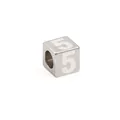 Silver square stainless steel bead with number 5 engraving for DIY jewelry making - Steel Color Number 5