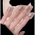 Champagne gold cat eye press-on nails with metallic brush strokes and rhinestones - 1203 Super Short Coffin (XS)