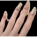 Silver mirror chrome press-on nails with 3D embossed texture and rhinestone accents - 1208 Medium Coffin (XS)