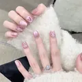 Uñas postizas artesanales efecto ojo de gato rosado con decoración de corazón 3D - Extra Pequeño (XS) / 1407 Ataúd Corto (1407)