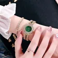Orologio lusso donna dorato con quadrante smeraldo e set di bracciali con diamanti - Oro Verde E Bracciale