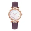 Detailed macro view of starfish pattern dial and crystal rose gold case on women watch - Purple (Matte)