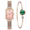 Set orologio donna quadrato oro rosa con quadrante rosa e bracciale in malachite - Orologio Rosa + Braccialetto