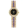 Montre luxe pour femme dorée avec cristaux, accents bleus et cadran effet ciel étoilé - Plaqué Or Zirconium Bleu