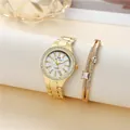 Detail of luxury gold quartz watch and matching crystal bracelet set on display - Watch and Bracelet Set / Gold
