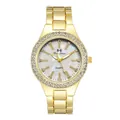 Macro detail of gold luxury watch with rhinestone bezel and mother of pearl dial - Watch Only / Gold