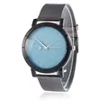 Detail of blue glitter starry sky dial and silver hands with black mesh strap watch - Sky Blue