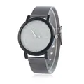 Minimalist quartz watch with grey mesh strap and starry silver dial for men and women - White
