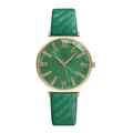Detail of green women watch with diamond cut glass dial and textured leather strap - Green Single Watch