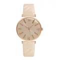Detail of minimalist women's watch with champagne dial and pink textured leather strap - Beige Single Watch