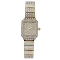 Luxurious gold square watch for women with sparkling crystal stones and quartz movement - Gold Single Watch