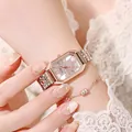 Reloj de cuarzo rectangular para mujer con esfera de cristal y correa de acero bicolor - Esfera Blanca Bicolor con Pulsera
