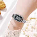 Reloj de mujer en acero plateado con esfera de cristal y pulsera a juego - Plata Esfera Negra
