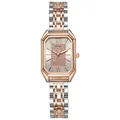Elegante orologio da donna quadrato con cinturino in acciaio rosa e quadrante strass - Oro e Argento