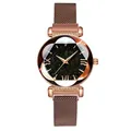 Dettaglio dell'orologio cielo stellato oro rosa con cinturino mesh e numeri romani - Caffè Orologio Singolo