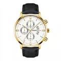 Men's business sport chronograph watch with gold case, white dial and black leather strap - Gold Case White Dial Black Strap