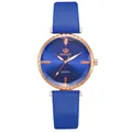 Reloj de cuarzo para mujer con correa de cuero azul y esfera facetada en oro rosa - Estilo Solo Reloj / Azul
