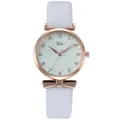 Women's Tadi watch with rose gold case, light green dial, and white leather strap - Light Blue