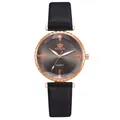 Reloj de cuarzo clásico para mujer con caja de oro rosa, esfera gris y correa de cuero negro - Estilo Solo Reloj / Negro