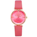 Reloj de cuarzo clásico para mujer con correa de piel sintética rosa y caja de oro rosa - Estilo Solo Reloj / Rosa Rojo