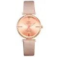 Montre quartz élégante pour femme en or rose avec un bracelet en cuir rose texturé - Style Montre Seule / Or rose