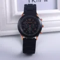 Montre Geneva tendance en silicone avec boîtier or rose et bracelet noir texturé - Noir