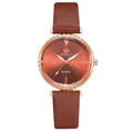 Montre classique pour femme avec bracelet en cuir marron et cadran dégradé or rose - Style Montre Seule / Marron