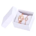 Women's rose gold quartz watch and matching bracelet set in a white gift box - Rose Gold + Bracelet + Box