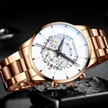 Montre d'affaires pour hommes or rose avec cadran blanc et bracelet en acier - Boîtier Or Rose Cadran Blanc Bracelet Or Rose