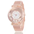 Women's rose gold mesh watch featuring a sparkling starry dial with Roman numerals - White