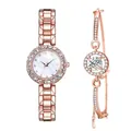 Elegant rose gold women's watch and bracelet set with sparkling rhinestone accents - Rose Gold Watch + Bracelet
