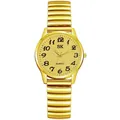 Women's gold quartz watch with numeric black dial and elastic stretch band bracelet - Gold Case Gold Dial (Women)