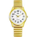 Classic gold quartz watch with white numeric dial and flexible stretch metal band - Gold Case White Dial (Men)