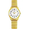 Elegant gold quartz watch for women with numeric dial and stretch expansion band - Gold Case White Dial (Women)