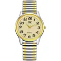 Quartz wrist watch with numeric dial and gold silver tone elastic expansion band - Two-Tone Band Gold Dial (Men)