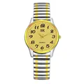 Quartz wristwatch with gold numeric dial and silver-gold stretch metal band - Two-Tone Band Gold Dial (Women)