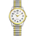 Two-tone silver and gold stretch band quartz watch with white dial and black numerals - Two-Tone Band White Dial (Men)