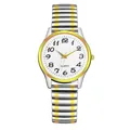 Two-tone silver and gold stretch strap quartz watch with large Arabic numeral dial - Two-Tone Band White Dial (Women)