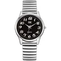 Quartz couple watch with silver elastic band, black dial and white numerals - Silver Band Black Dial (Men)
